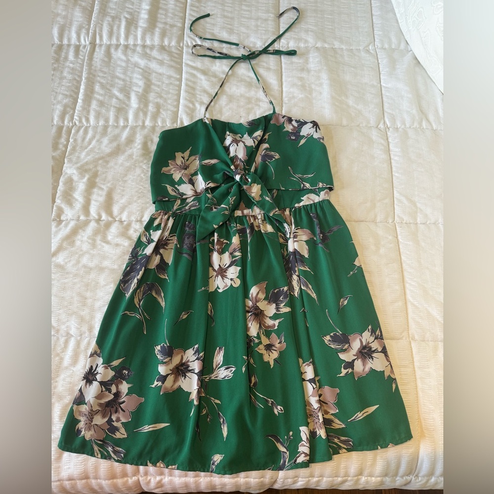 Emerald green floral halter dress